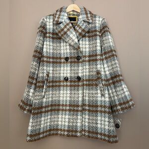 {Sam Edelman} Double Breasted Plaid Pea Coat with Flare Sleeve - Womens XL - NWT